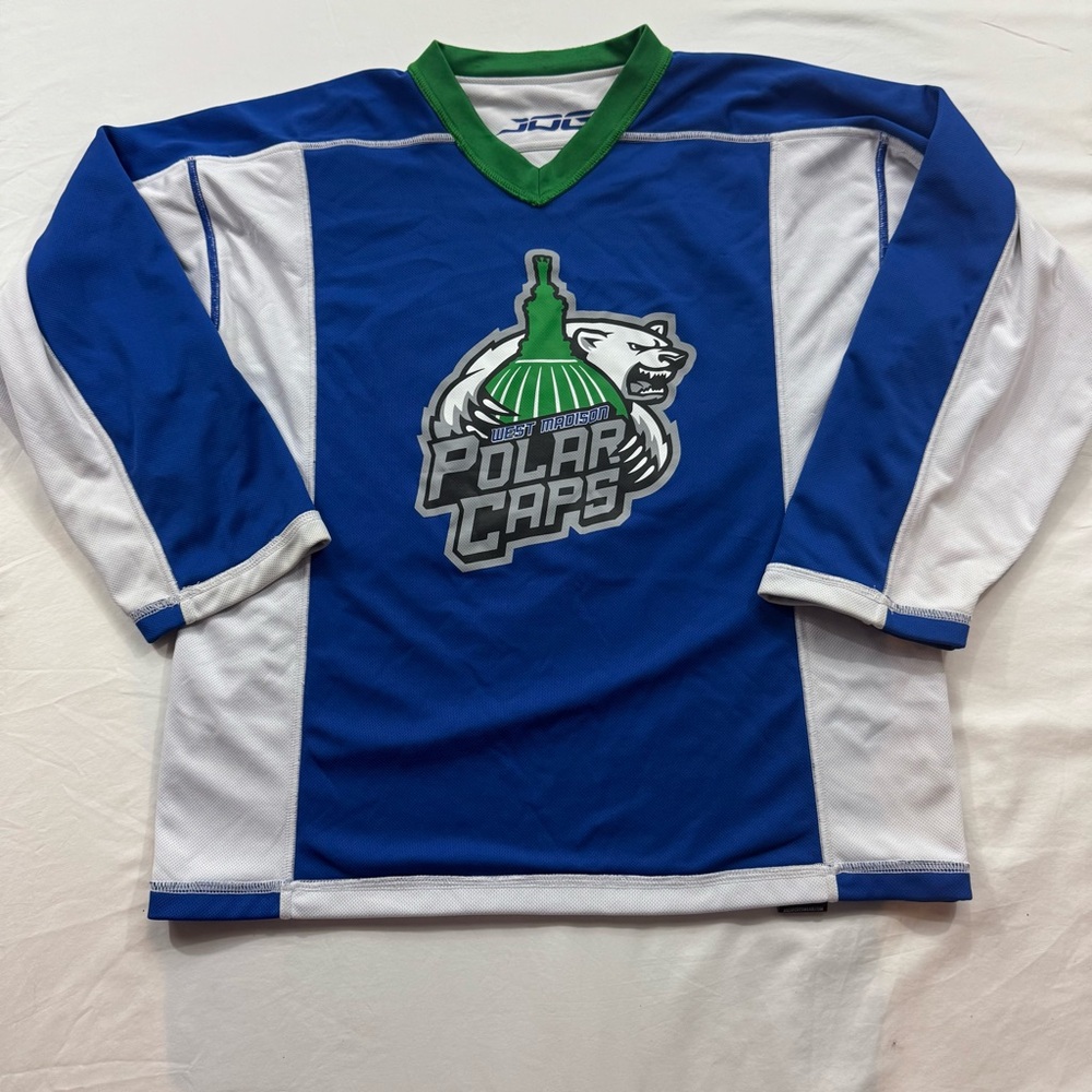W47. West Madison (WI) Polar Caps Kids reversible Jersey 50 - Blue & White (YXL)